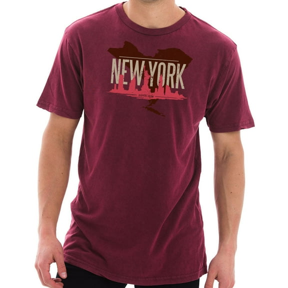 Big Size Aged New York Skyline Graphic Design Cotton Vintage Short Sleeve T-Shirt - Vintage Brick XL