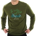 thumbnail image 1 of Big Size Alaskan Northern Lights Graphic Long Sleeve Crewneck Tee - Army Green 2XL, 1 of 4