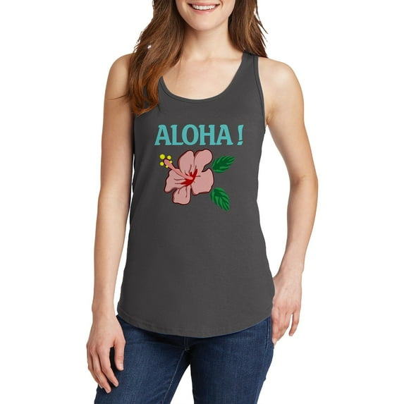 Big Size Aloha Flower Ladies Core Cotton Tank Top - Charcoal XL