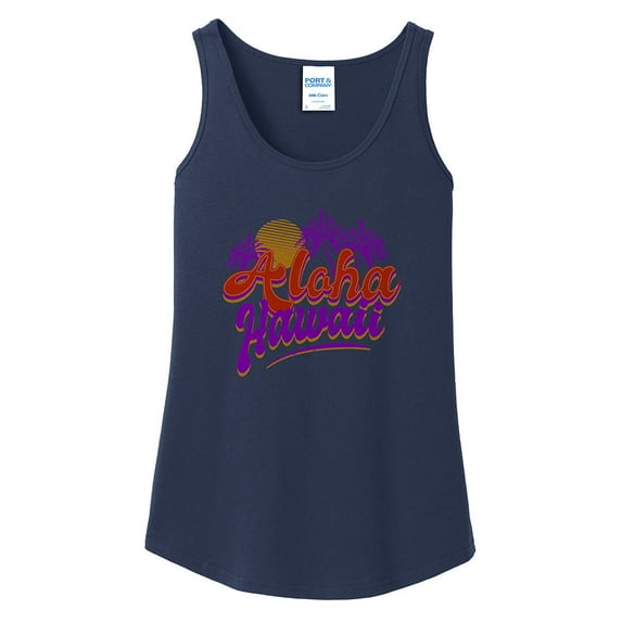 Big Size Aloha Hawaii Graphic Lady's Core Cotton Tank Top - Navy 4XL