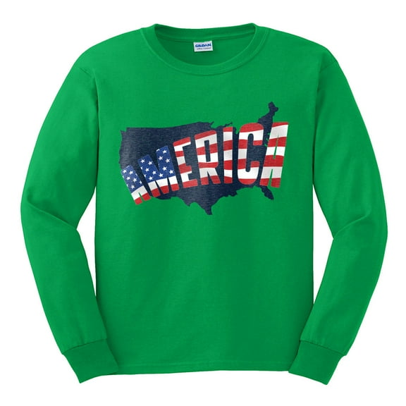 Big Size America Country Silhouette Ultra Cotton Long Sleeve Graphic Shirt - Irish Green 3XL