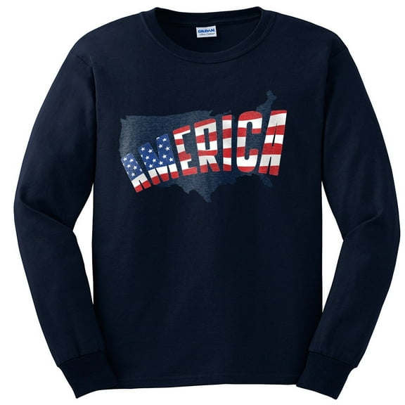 Big Size America Country Silhouette Ultra Cotton Long Sleeve Graphic Shirt - Navy 4XL