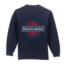 Big Size American Badge Logo Long Sleeve Pocket Graphic Shirt - Navy 3XLT