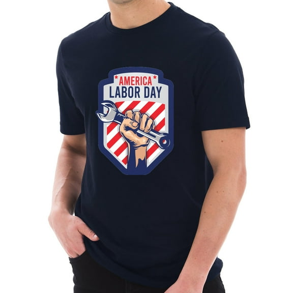 Big Size American Labor Day Unisex Ring Spun Combed Cotton Short Sleeve Deluxe Jersey T-Shirt - Navy XL