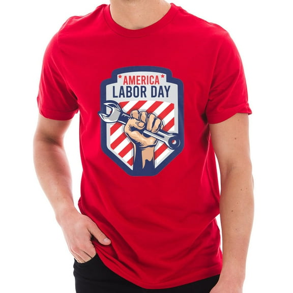 Big Size American Labor Day Unisex Ring Spun Combed Cotton Short Sleeve Deluxe Jersey T-Shirt - Red XL