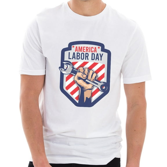Big Size American Labor Day Unisex Ring Spun Combed Cotton Short Sleeve Deluxe Jersey T-Shirt - White 3XL