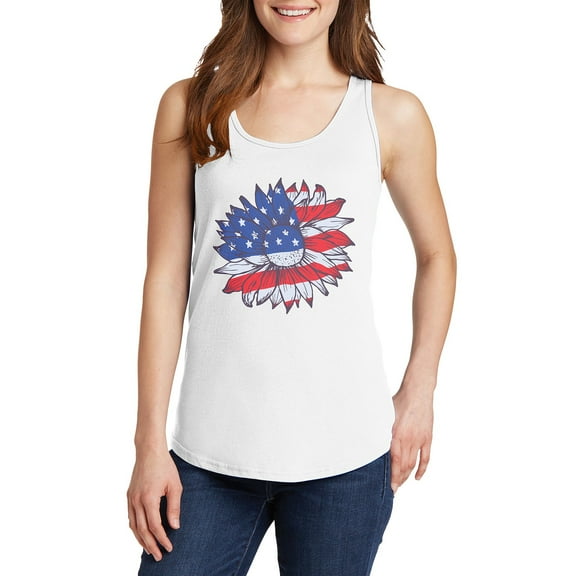 Big Size An American Sunflower Ladies Core Cotton Tank Top - White XL