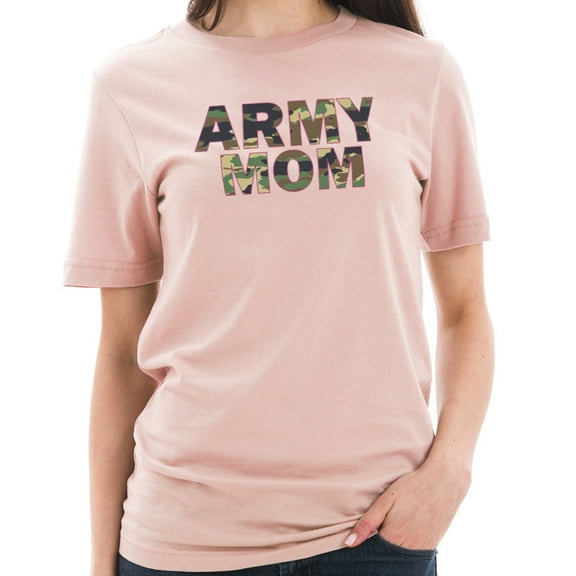 Big Size Army Mom Camo Graphic Design Short Sleeve Cotton Jersey T-Shirt - Pale Pink XL