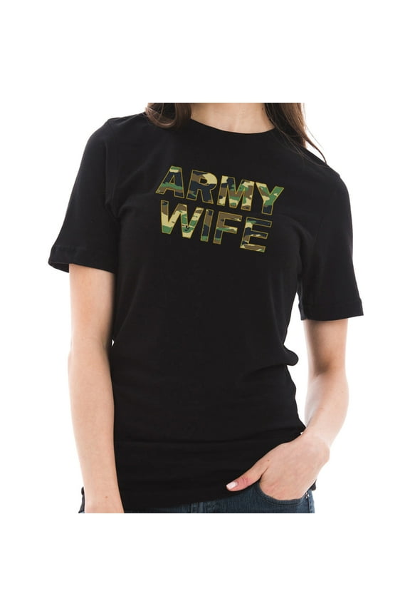 Big Size Army Wife Camo Graphic Design Short Sleeve Cotton Jersey T-Shirt - Black 3XL
