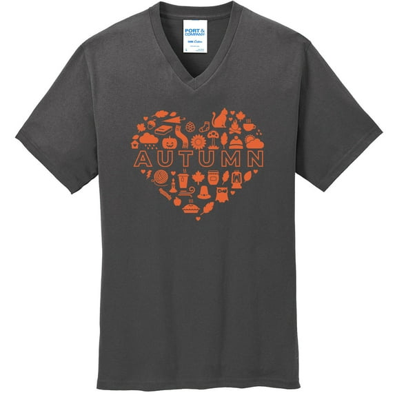 Big Size Autumn Heart Graphic Design Big Size Port & Company Core Cotton V-Neck Tshirt - Charcoal 4XL