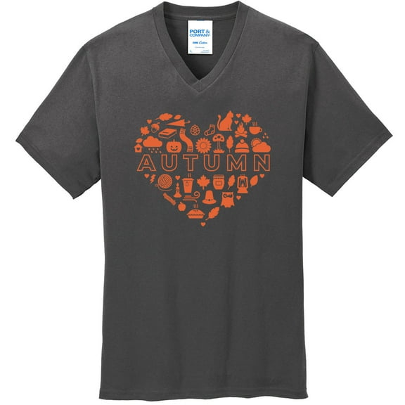 Big Size Autumn Heart Graphic Design Big Size Port & Company Core Cotton V-Neck Tshirt - Charcoal 4XL