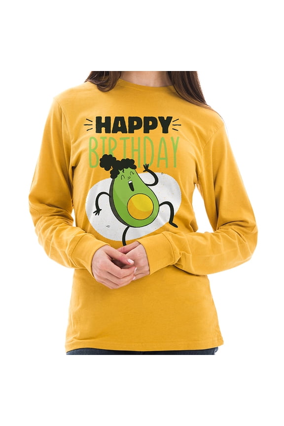 Big Size Avocado Birthday Graphic Design Unisex Ring Spun Cotton Premium Long Sleeve T-shirt - Mustard 3XL