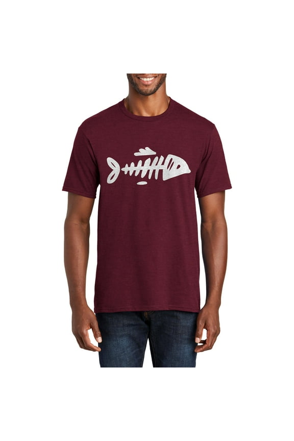 Big Size Bare Bone Fish Graphic Men's Premium Crew Neck Tee Shirt - Athletic Maroon 4XL