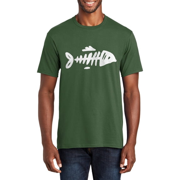 Big Size Bare Bone Fish Graphic Men's Premium Crew Neck Tee Shirt - Olive 6XL