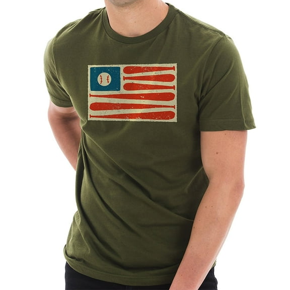 Big Size Baseball American Flag Graphic Design Combed Cotton Short Sleeve T-shirt - Army Green 2XL