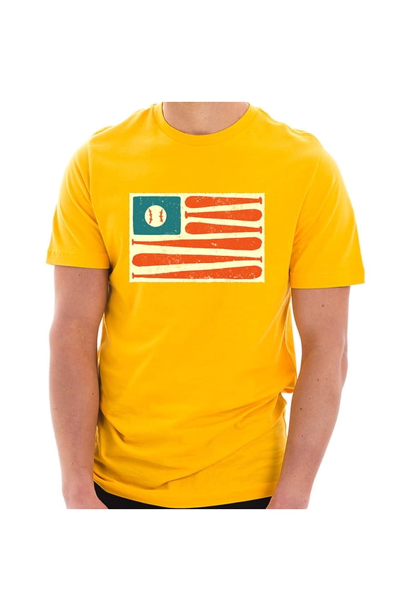 Big Size Baseball American Flag Graphic Design Combed Cotton Short Sleeve T-shirt - Taxi Gold XL