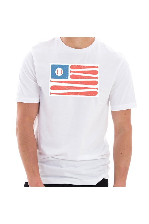 Big Size Baseball American Flag Graphic Design Combed Cotton Short Sleeve T-shirt - White 3XL