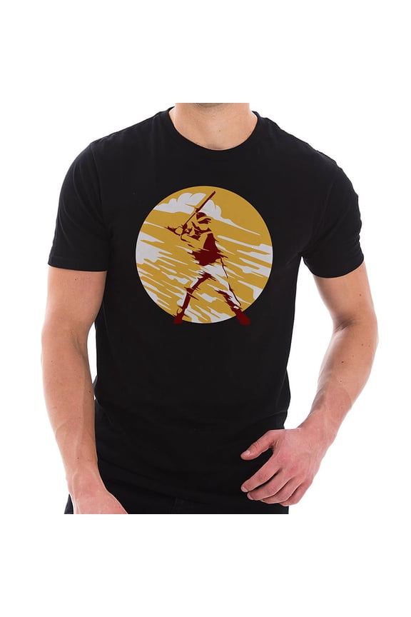 Big Size Baseball Batter Stylized Graphic Design Lane Seven Ring Spun Combed Cotton Short Sleeve Deluxe Jersey T-Shirt - Black 3XL