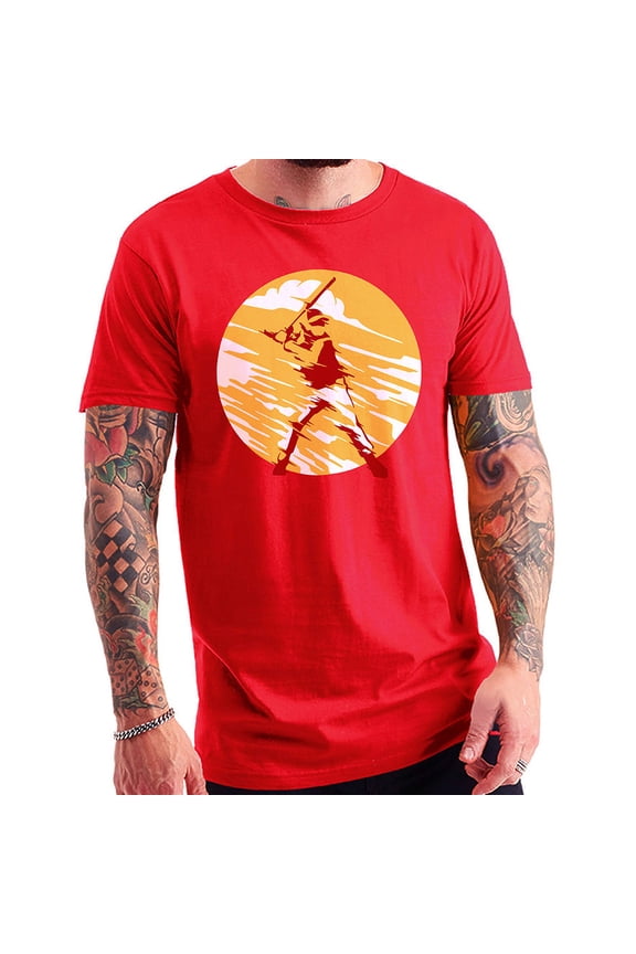 Big Size Baseball Batter Stylized Graphic Design Lane Seven Ring Spun Combed Cotton Short Sleeve Deluxe Jersey T-Shirt - Red XL