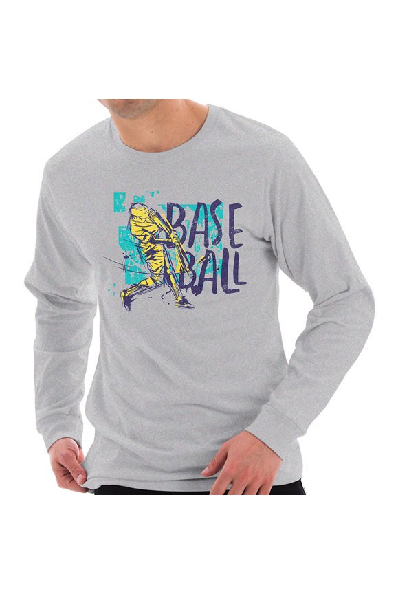 Big Size Baseball Grunge Graphic Design Unisex Cotton Long Sleeve T-shirt - Heather Grey 3XL