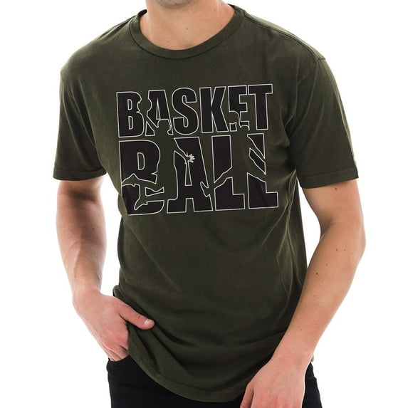 Big Size Basketball Word Silhouettes Unisex Lane Seven Ring Spun Cotton Vintage Short Sleeve Crewneck Tee Shirt - Vintage Olive 3XL
