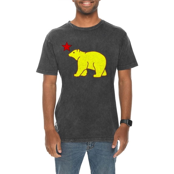 Big Size Bear and Star California Graphic Design Vintage Crewneck Tee - Vintage Black 3XL
