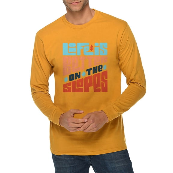 Big Size Better On The Slopes Graphic Long Sleeve Crewneck Tee - Mustard 3XL