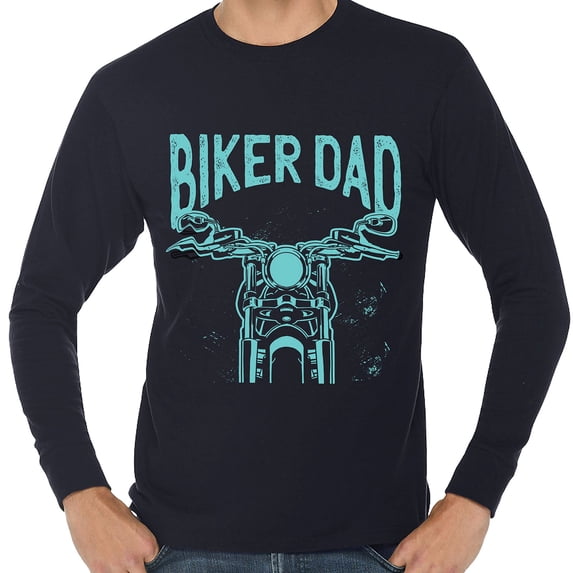 Big Size Biker Dad Graphic Long Sleeve Crewneck Tee - Navy XL