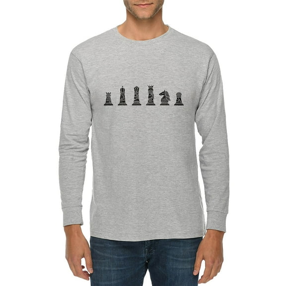 Big Size Black Chess Piece Graphic Long Sleeve Crewneck Tee - Heather Grey 3XL