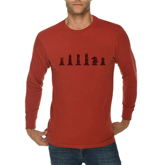 Big Size Black Chess Piece Graphic Long Sleeve Crewneck Tee - Paprika 3XL
