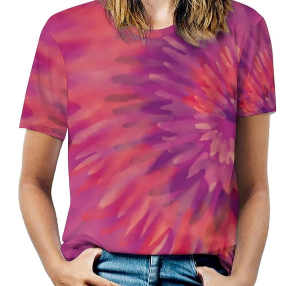 Big Size Blue Tie Dye T-Shirts Vintage Print Casual T Shirt Short Sleeves Women Trendy Tshirt Beach Graphic Top Tees