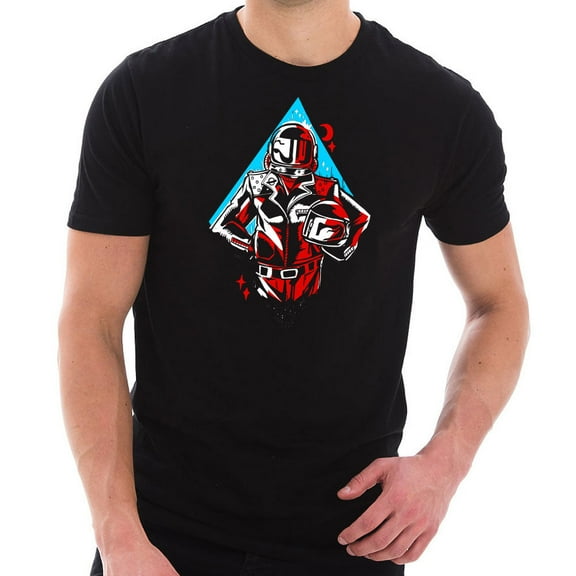 Big Size Boba Space Helmet Astronaut Designed Jersey Cotton Short Sleeve T-Shirt - Black 2XL