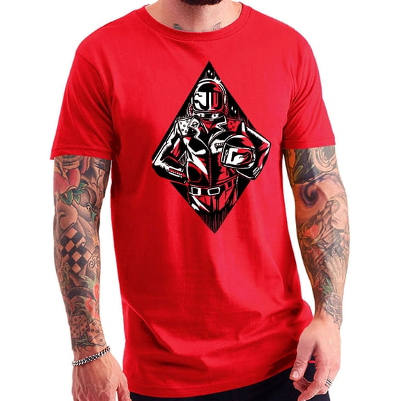 Big Size Boba Space Helmet Astronaut Designed Jersey Cotton Short Sleeve T-Shirt - Red XL