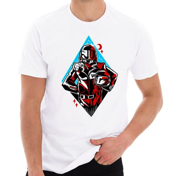 Big Size Boba Space Helmet Astronaut Designed Jersey Cotton Short Sleeve T-Shirt - White 2XL