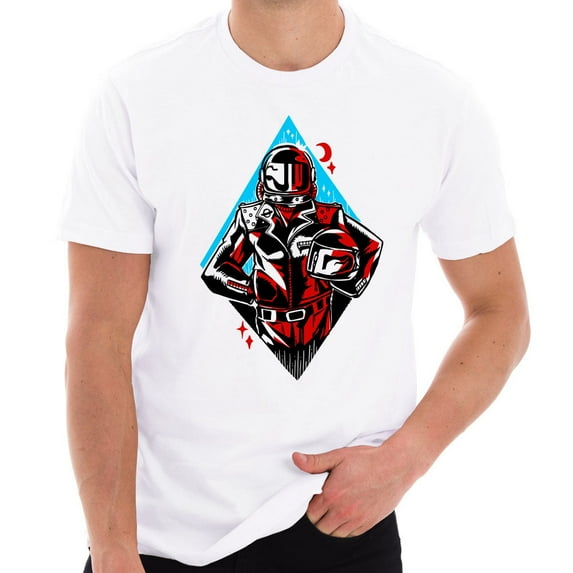 Big Size Boba Space Helmet Astronaut Designed Jersey Cotton Short Sleeve T-Shirt - White XL