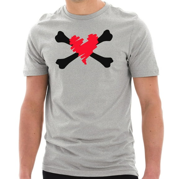 Big Size Bones and Scribbled Heart Graphic Design Short Sleeve Cotton Jersey T-Shirt - Heather Grey 3XL