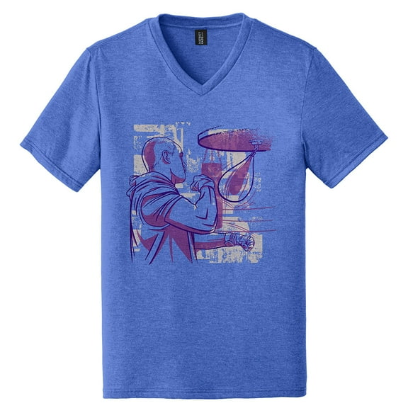 Big Size Boxer Speed Bag Graphic Design Men's Big Size District Perfect Tri V-Neck T-Shirt - Royal Frost 3XL