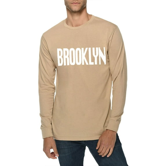 Big Size Brooklyn Spellout Graphic Long Sleeve Crewneck Tee - Mushroom 2XL