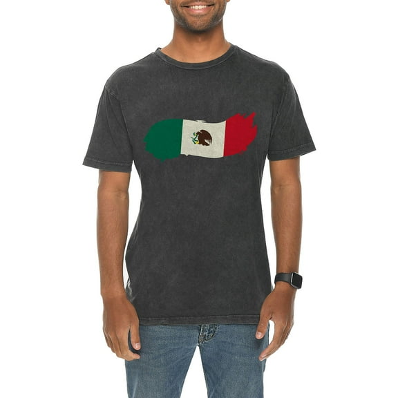 Big Size Brushed Mexican Flag Graphic Design Vintage Crewneck Tee - Vintage Black 3XL