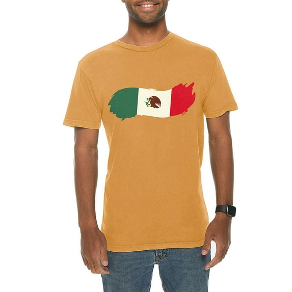 Big Size Brushed Mexican Flag Graphic Design Vintage Crewneck Tee - Vintage Mustard 2XL
