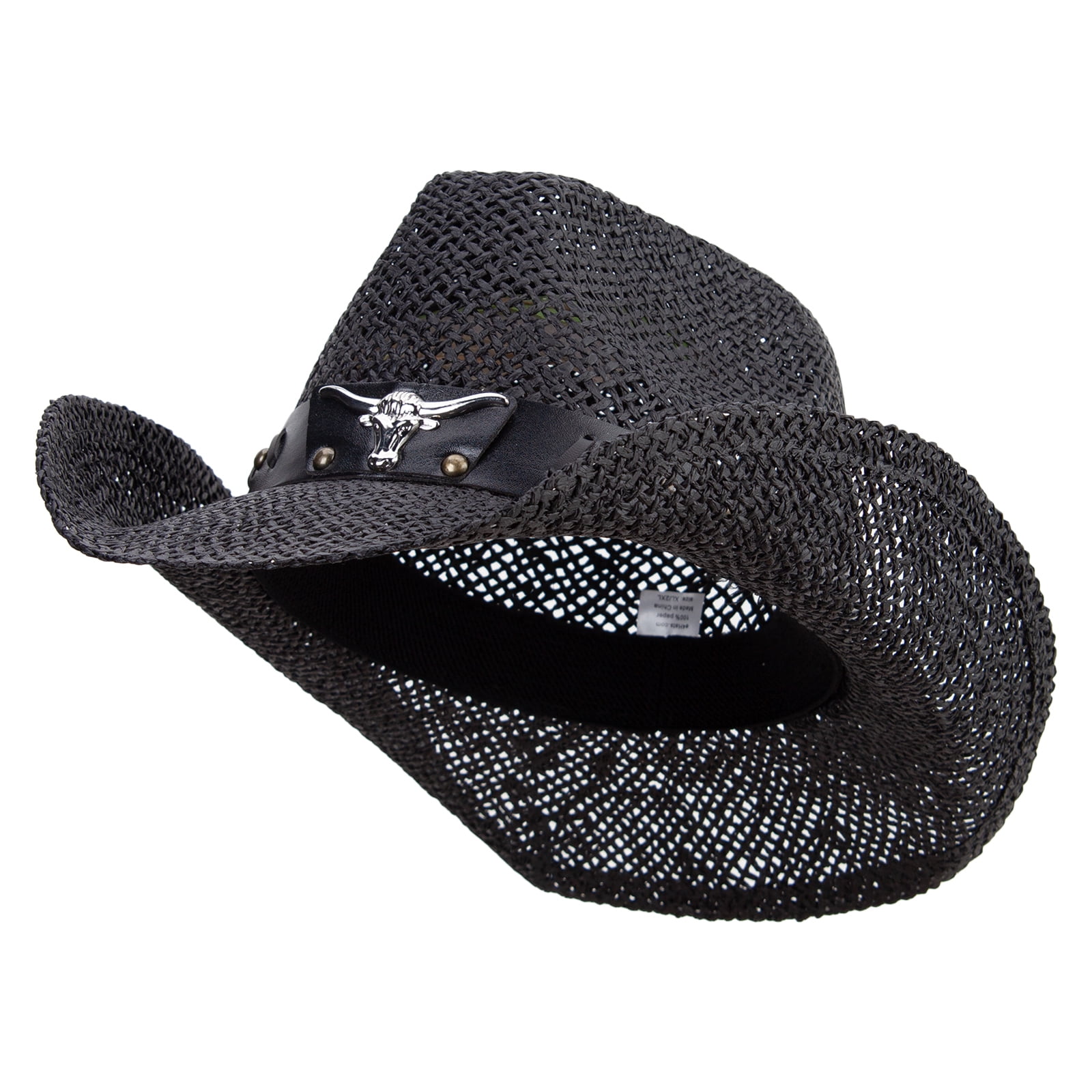 Big Size Bull Emblem Coyboy Hat - Black 2XL-3XL