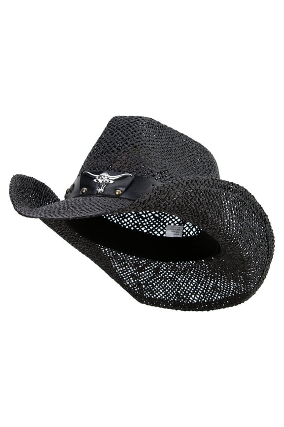 Big Size Bull Emblem Coyboy Hat - Black XL-2XL