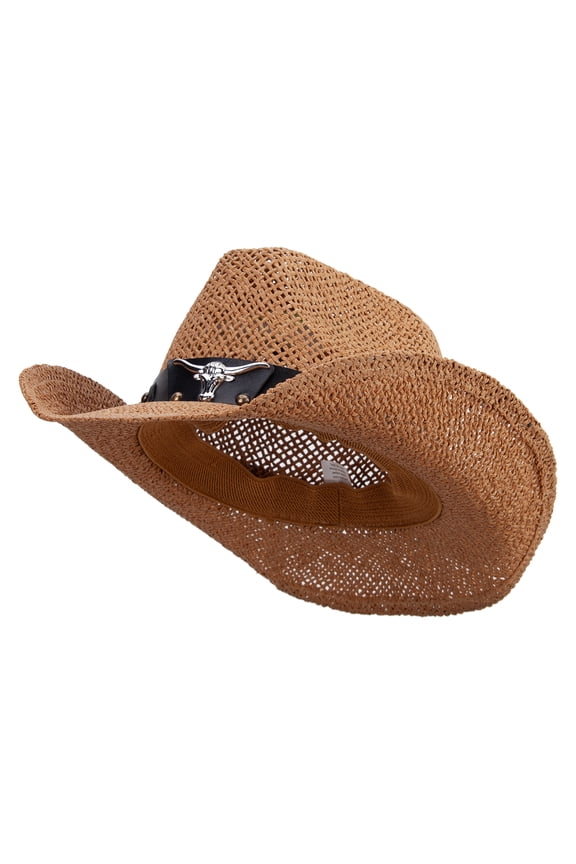 Big Size Bull Emblem Coyboy Hat - Camel 2XL-3XL