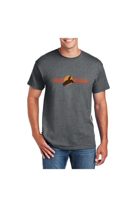 Big Size Bull Rider Cowbow Graphic Men's DryBlend Cotton Polyester T-Shirt - Dk Heather 3XL