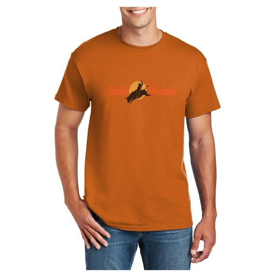 Big Size Bull Rider Cowbow Graphic Men's DryBlend Cotton Polyester T-Shirt - Texas Orange 3XL