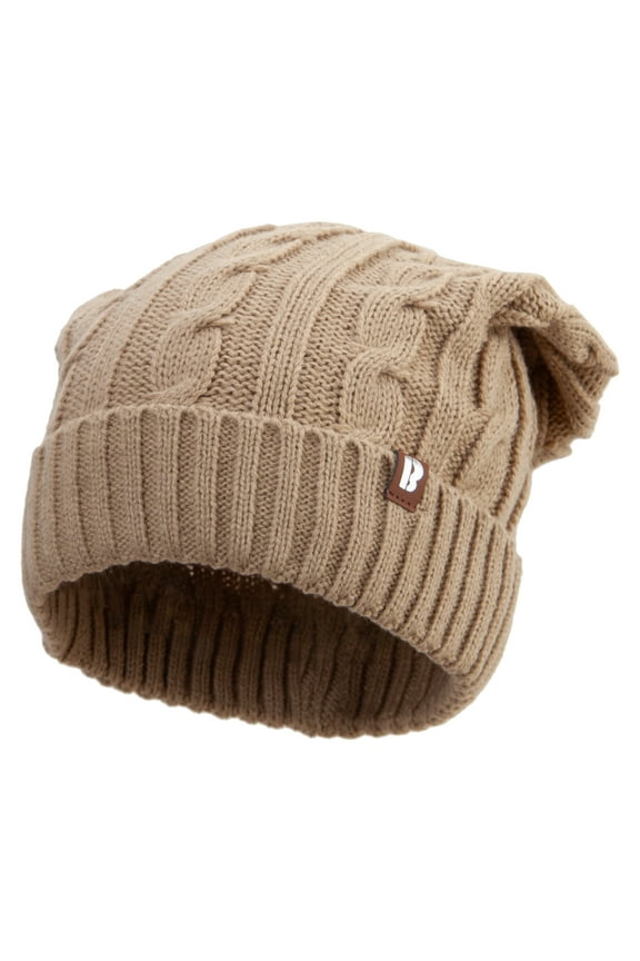 Big Size Cable Beanie - Khaki OSFM