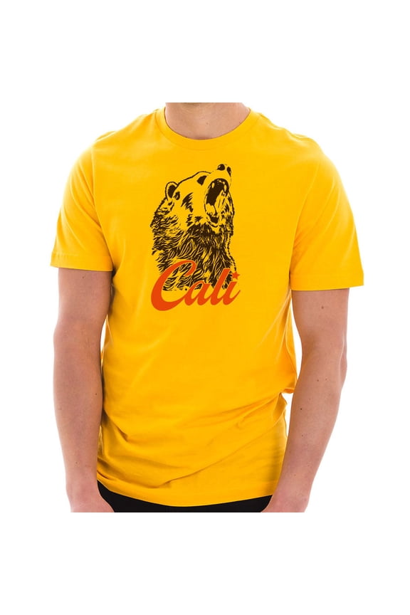 Big Size Cali Bear Graphic Design Unisex Short Sleeve Cotton Jersey T-Shirt - Taxi Gold 3XL