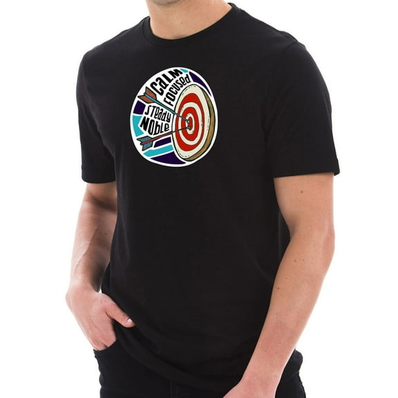 Big Size Calm and Focused Archery Graphic Design Short Sleeve Cotton Jersey T-Shirt - Black 3XL