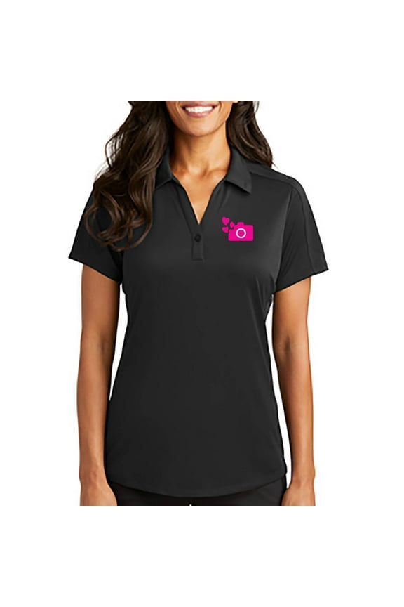 Big Size Camera And Hearts Ladies Big Size Diamond Jacquard Polo Shirt - Black XL