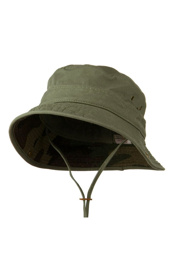 Big Size Camouflaged Brim Cotton Washed Bucket Hat - Olive 2XL-3XL